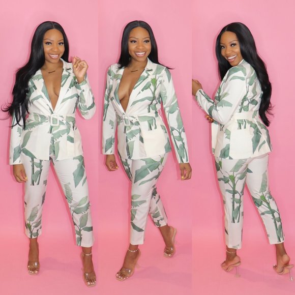 Bougie University Jackets & Blazers - Tropical Babe Off White Blazer Suit Set - BOUTIQUE